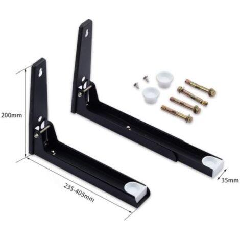 QORVA-2 Pièces Support Micro Onde en Acier Inoxydable, Support Mural Micro Onde Pliable, Etagere Murale pour Micro Onde Extensible, Support Micro Onde Mural avec Vis