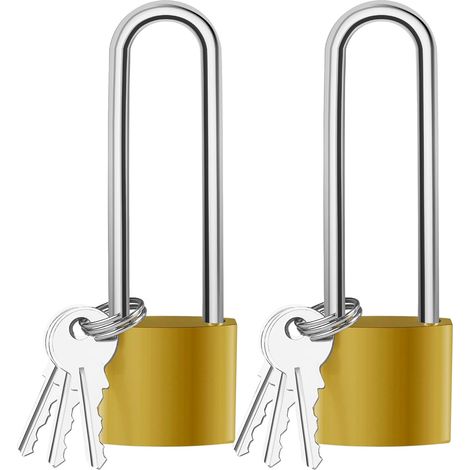 Lot de 2 Cadenas Anse Longue, 38mm Longue Cadenas avec 6 Clés,Robuste Cadenas Long Exterieur,Offre un Plus Grand Espace de Verrouillage, pour Garage, Entrepôt,Verrouillage de Bicyclette