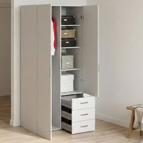 Armadio Multiuso 2 Ante Arci, Appendiabiti, 3 Ripiani, 49.5x175.4h cm Bianco (1/5)