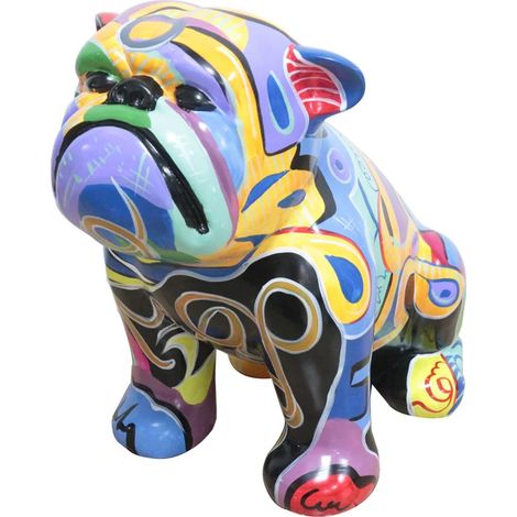 Statue chien bulldog avec tags abstraits multicolores H43 cm - TAZ (1/3)