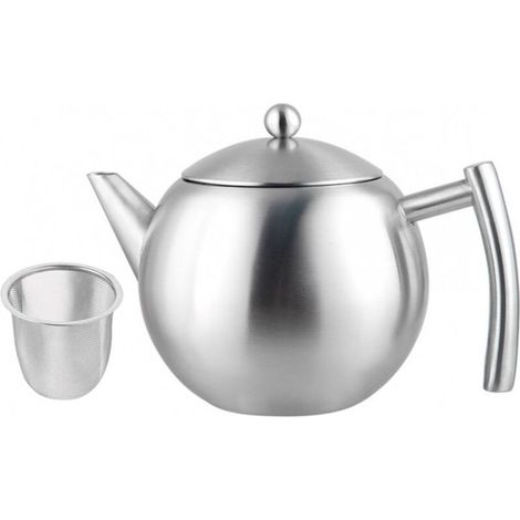 Théière avec filtre - 500 ml - Double paroi - Pour thé en vrac / fleurs de thé - Thermos en acier inoxydable - Acier inoxydable - Théière - Infuseur à thé - Infuseur à thé en vrac (1/4)