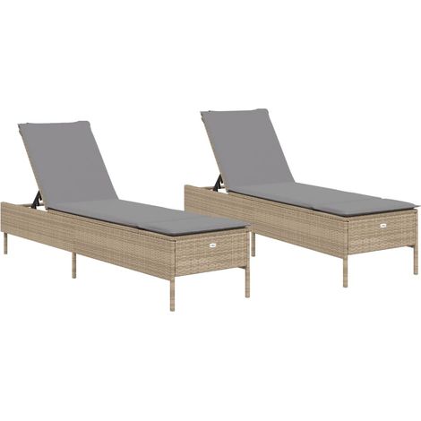 Maison Exclusive - Sonnenliegen mit Auflagen 2 Stk. Beige Poly Ra