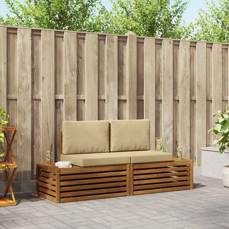 Conjunto de sofás de exterior con cojín 2 Pieza Natural y Beige