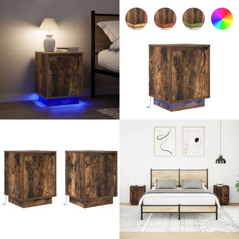 Comodini con Luci a LED 2 pz Rovere Fumo 38x34x50 cm - Comodino con luci rgb - Comodino in legno tecnico