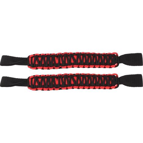 29,6 cm langer Überrollbügelgriff für die Kopfstütze mit rutschfestem Paracord-Seil, universell passend für PKW, SUV, ATV, UTV und Wohnmobil, schwarz und rot