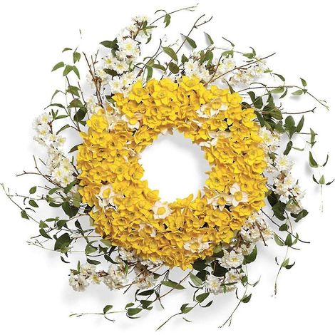 Couronne de jonquilles artificielles printanières à suspendre à la porte - (1/5)