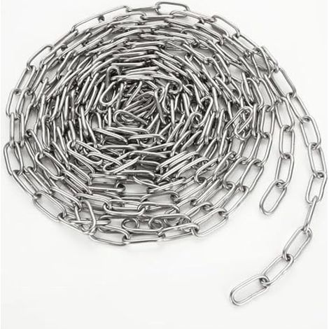 6M - 3mm Chaîne en Acier Inoxydable 304 Solide et Robuste Avec Maillons Soudés en Acier pour clôture, Promenade et Chaîne de Chien, Chaîne de Séchage, Charge Maximale de 200KG,