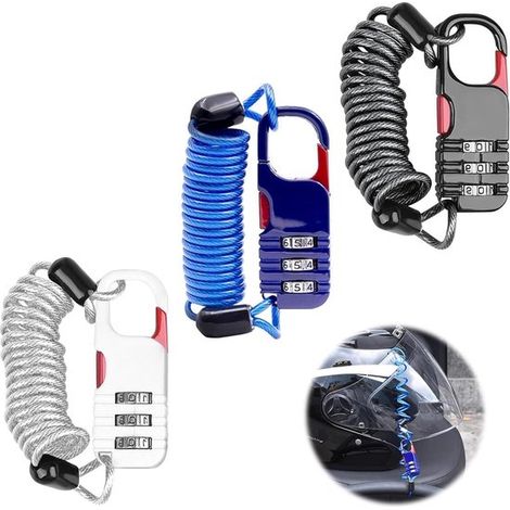 Juego de candados para casco de 3 piezas – combinación de 3 dígitos, aleación de zinc, para equipaje, bicicleta, motocicleta, scooter (1/5)