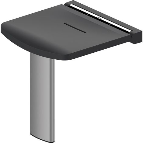 AKW – Siège de douche relevable avec pied – Décor noir RAL 7021 – Assise en ABS – Structure acier inoxydable – Charge 200 kg – Encombrement replié 78 mm
