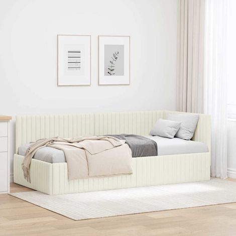 Corner Bed Frame with Headboard Cream 90 x 190 cm Velvet vidaXL