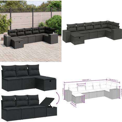 Salon de jardin 7 pcs avec coussins noir résine tressée - Ensemble Salon De Jardin - Mobilier Extérieur - Résine Tressée - Fauteuil De Jardin - Canapé D'angle - Home & Living (1/5)