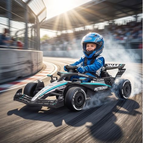Kart elettrico bambini 12 V 123 x 66 x 39 cm nero, licenza Mercedes-AMG PETRONAS F1 - CHICFURN (1/5)