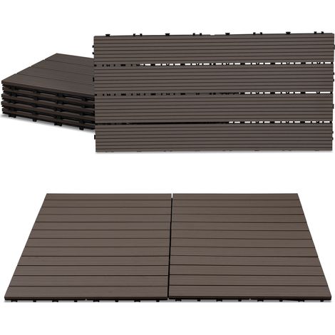 TolleTour Confezione da 36 piastrelle per decking in WPC, 4 listelli, 6 m², 30 x 60 cm, marrone caffè, piastrelle in legno composito con clip
