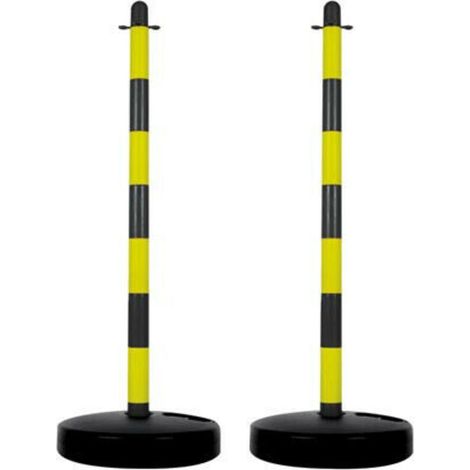 Poteaux de balisage, délimitation temporaire, pour événements, espaces publics, avec pied à lester, noir/jaune, 2 pièces