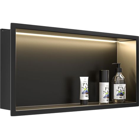 1 Niche De Douche Encastrée Acier Inoxydable Noir Double Couche Avec Led Pour Salle De Bain (1/5)