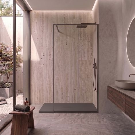 Parete Walk-in 100 cm Vetro Trasparente e Profilo Piombo - Escape (1/3)