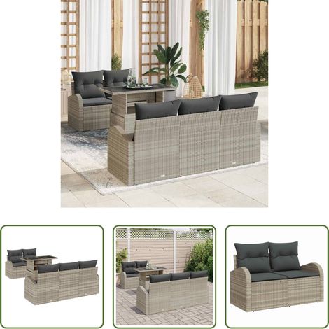 vidaXL Canapé extérieur - Ensemble de canapé de jardin 6 pcs Gris clair polyrotin (1/5)