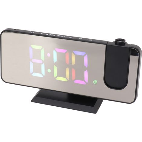 Réveil miroir numérique avec grand écran, projection de couleurs dégradées RGB, noir, idéal pour la maison et la chambre. (1/5)