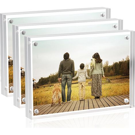 Lot de 3 cadres photo magnétiques transparents en acrylique - 6 x 9 cm - Double face - Affichage d'image sans cadre - Porte-monnaie - Petit cadre photo 2 x 3 cm - 5 x 7,5 cm - 4 x 6 cm (1/5)