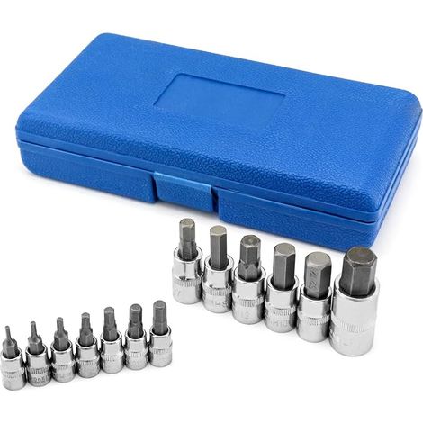 13 Piece Hex Socket Set, Allen Socket, 1/4" Drive (6.35mm), 3/8" (10mm), 1/2" (12.5mm), Chrome Vanadium Steel, 2mm - 14mm (1/5)