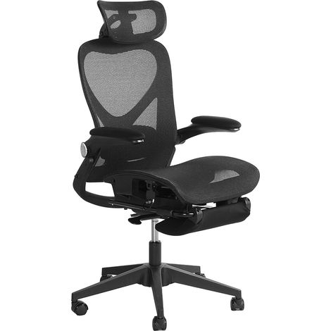 Sedia da ufficio ergonomica pieghevole nera in rete con supporto lombare e braccioli ribaltabili (1/5)