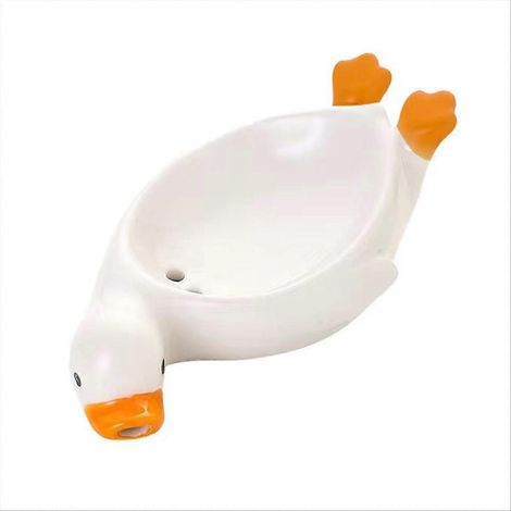 Porte-savon en forme de canard avec évacuation, porte-savon autonettoyant, blanc (1/5)