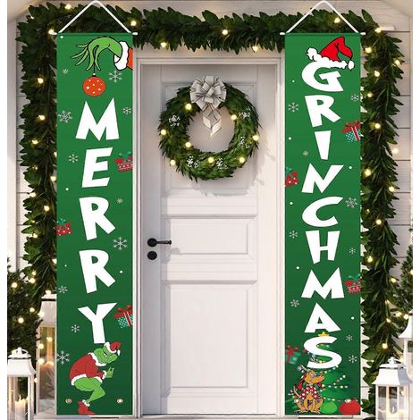 Weihnachtsdekorationen – dekoratives Weihnachtsbanner „MERRY GRINCHMAS“ – Willkommensschild für Innen-/Außenveranda, Tür oder Wand (1/5)