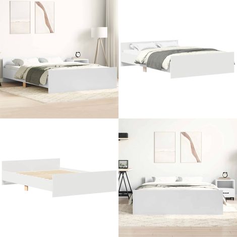 Bettgestell mit Kopf- und Fußteil Weiß 135x190 cm - Bettes Gestell - Holzbettrahmen - Massivholzbette - Weißes Bett - Single Bett - Home & Living (1/5)