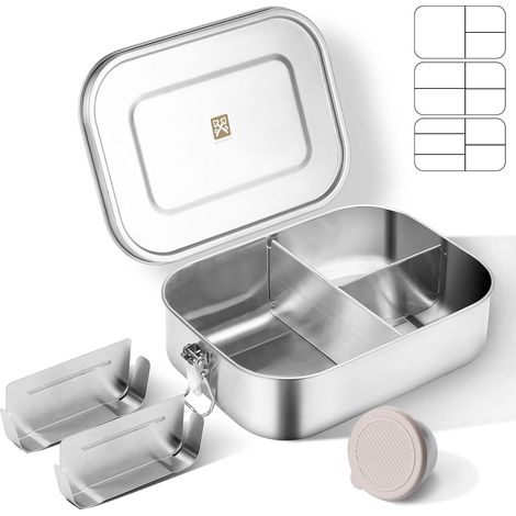 lunch box inox 1400 ml pour adultes boite lunch Boîte à bento en acier inoxydable avec compartiments et anneau en silicone de rechange - Boîte à lunch en acier inoxydable boite metal (1/5)