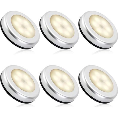 Veilleuse detecteur de mouvement intérieur,lampe led detecteur de mouvement pile pour escaliers, Eclairage LED Placard Armoire Couloir chambre enfant Auto ON / OFF 3M Adhésif (6pcs,blanche chaude)