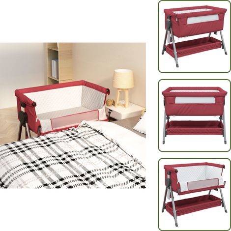 The Living Store Lit pour bébé avec matelas Rouge Tissu de lin - Lit Bébé - Lit Enfant - Berceau - Lit Convertible - Lit À Barre Fixe