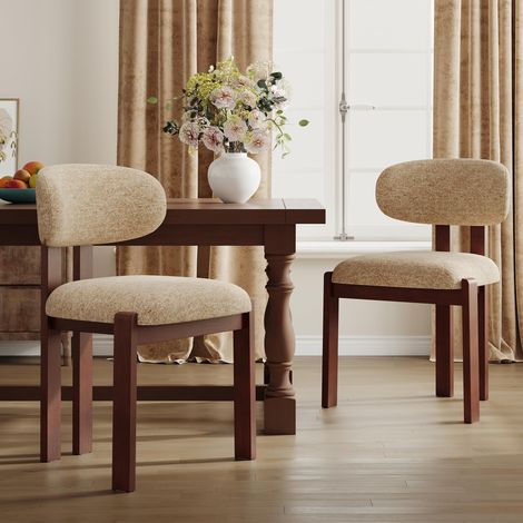 Lot de 2 chaises de Salle à Manger Modernes, chaises rembourrées avec Pieds en Bois et Dossier Fixe en Tissu, pour Salle à Manger, Cuisine, Restaurant – Pieds Brun foncé,Camel (1/5)