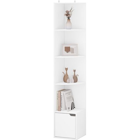 WOLTU Librería con 5 estantes y 1 puerta, mueble, librería de madera blanca (1/5)