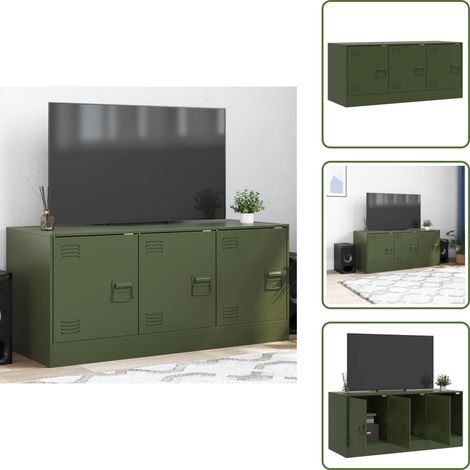 TV-Schrank Olivgrün 99x39x44 cm Stahl - TV-Schrank - Fernsehtisch - Wohnzimmermöbel - Regal - Aufbewahrung (1/5)