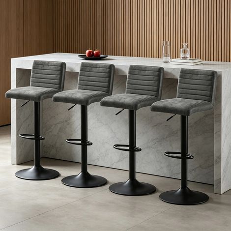 AINPECCA Set of 4 Faux Suede Bar Stools Metal Frame Footrest Base Cafe Pub Swivel Chairs,Grey