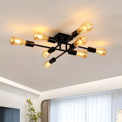 Lustre Salon Vintage, 8 Lumières Plafonnier Industriel, Noir Suspension Luminaire, E27 Lustre Cuisine, Manger 57cm (1/5)