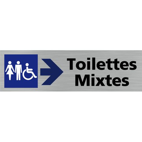 Pictogramme TOILETTES MIXTES FLECHE VERS LA DROITE (Q0413).- Plaque aluminium brossé - (1/5)