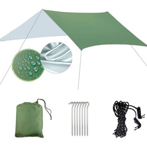 Équipement de camping - Poncho de pluie pour hamac - Étanche 2000 mm - Compact 300 x 300 cm - 6 piquets en aluminium - Accessoire outdoor (1/5)