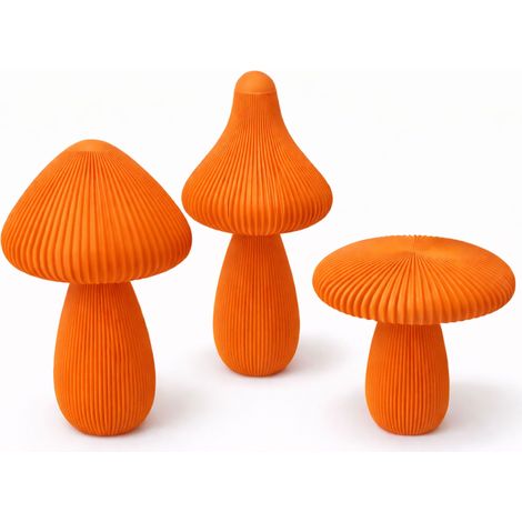 Funghi decorativi arancioni, set da 3, ideali per decorare mensole o cassettiere. (1/3)
