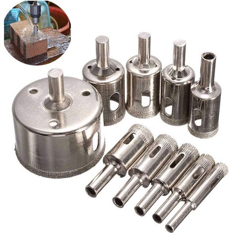 Sollbry Juego de 10 brocas de diamante de 8-50 mm para vidrio, mármol y granito (1/4)
