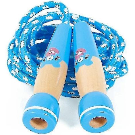 Corde à sauter réglable avec poignée en bois pour enfants (bleue) (1/5)