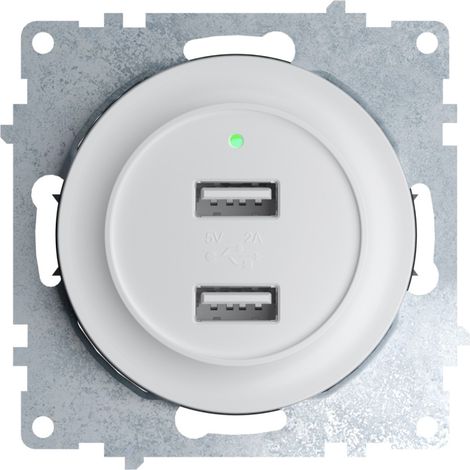 Prise OneKeyElectro USB 2 sorties 5V, 2.1A LED, blanc (1/3)