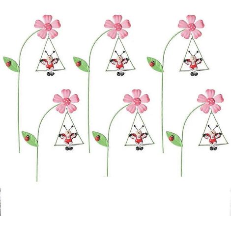 Gartenblumen aus Eisen, Set aus 6 dekorativen Pflanzenstützen aus Eisen, 27 cm (10,6 Zoll), mit niedlichen Tieren auf Schaukeln. (1/5)