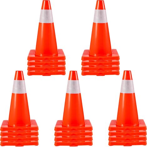 Cône Signalisation Réfléchissant 20PCs 45,7 cm, Plot de Chantier avec Base en PVC, Cône de Sécurité avec Colliers Réfléchissants, pour Délimitation Stationnement d’Urgence en Route Parking (1/5)