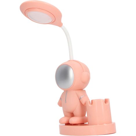 Kleine, wiederaufladbare Schreibtischlampe in Form eines Astronauten, mit Stifthalter und Anspitzer, ideal für Studentenwohnheime/Zimmer, rosa. (1/5)