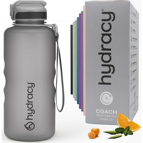 Trinkflasche Auslaufsicher BPAfrei 2L Strohhalm Silbergrau (1/5)