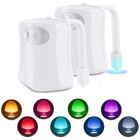 BUNTHAUS 2 Pc Lampe Toilette Veilleuse LED Mouvement Détecteur Eclairage WC LED pour Salle de Bain Seau d'aisances,Cabinet,Lavabo Cuvette Siège 8 Couleurs Changement,Utilisation dans l'obscurité (1/4)