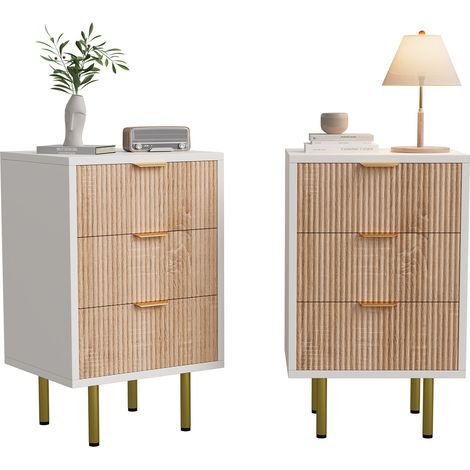BLANKETSWARM - Lot de 2 Tables de Chevet, Tables de Nuit, Commode à 3 Tiroirs,Tables d'appoint pour chambre, salon, entrée, style scandinave, Chêne clair (1/5)