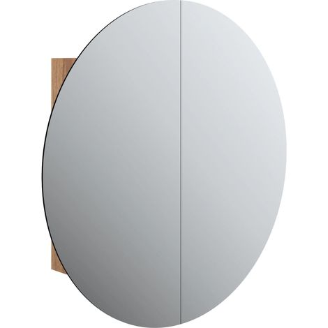 Bathroom Cabinet with Round Mirror&LED Oak 54x54x17.5 cm vidaXL