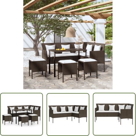 The Living Store 5-tlg. Sofagarnitur in L-Form mit Kissen Poly Rattan Braun - Outdoor Möbel - Gartenlounge - Sofa Set - Rattan Gartenmöbel - Loungemöbel (1/5)
